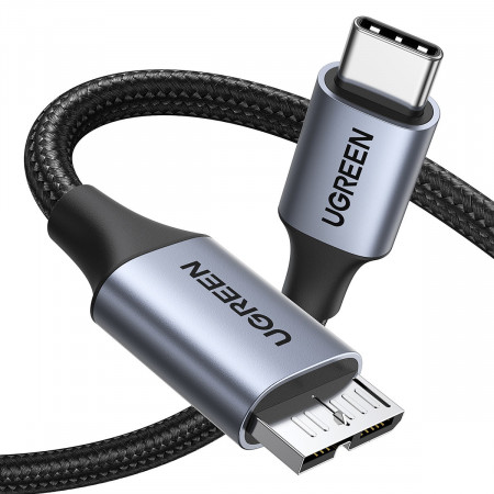 Кабел за зареждане и данни UGREEN US565 USB Type C към micro USB 3.0 5Gb/s 3A 0.5m сив