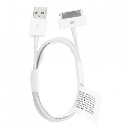 Кабел за зареждане и данни USB Type A към - iPhone 30-pin 1A 1m C606 бял