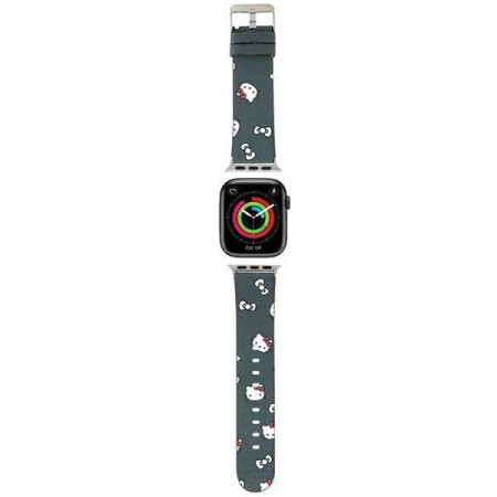 Каишка HELLO KITTY Heads & Bows Pattern - Apple Watch 41mm Series 9 / 41mm Series 8 / 41mm Series 7 / 40mm Series 6 / 40mm SE / 40mm Series 5 / 40mm Series 4 / 38mm Series 3 / 38mm Series 2 / 38mm (1st gen) черен