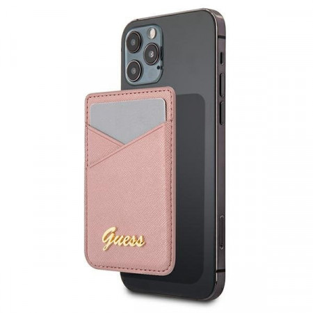 Магнитен джоб за карти GUESS Saffiano GUWMSSASLPI MagSafe розов
