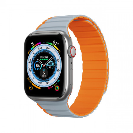 Магнитна каишка Dux Ducis LD - Apple Watch 41mm Series 9 / 41mm Series 8 / 41mm Series 7 / 40mm Series 6 / 40mm SE / 40mm Series 5 / 40mm Series 4 / 38mm Series 3 / 38mm Series 2 / 38mm (1st gen) сив / оранжев
