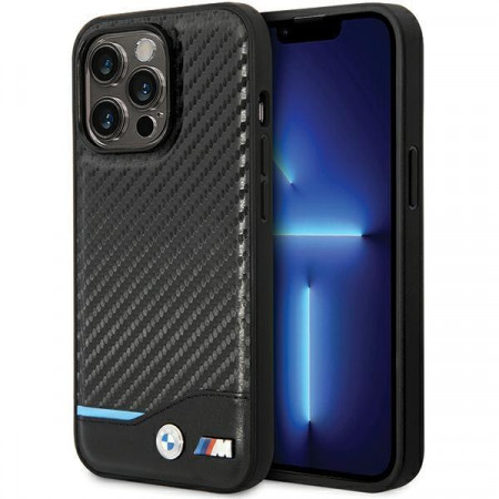 Оригинален гръб от естествена и еко кожа BMW Leather Carbon BMHCP13L22NBCK - iPhone 13 Pro черен