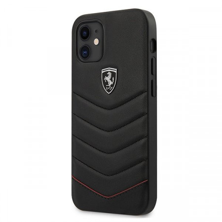Оригинален гръб от естествена кожа FERRARI Off Track Quilted FEHQUHCP12SBK - iPhone 12 mini черен