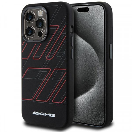 Оригинален гръб AMG Silicone Large Rhombuses MagSafe - iPhone 15 Pro черен