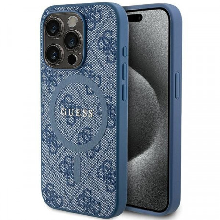 Оригинален гръб GUESS 4G Collection Leather Metal Logo MagSafe - iPhone 14 Pro син