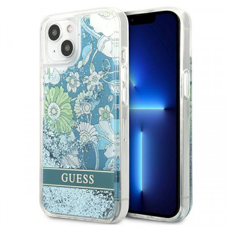 Оригинален гръб GUESS Flower Liquid Glitter GUHCP13SLFLSN - iPhone 13 mini зелен
