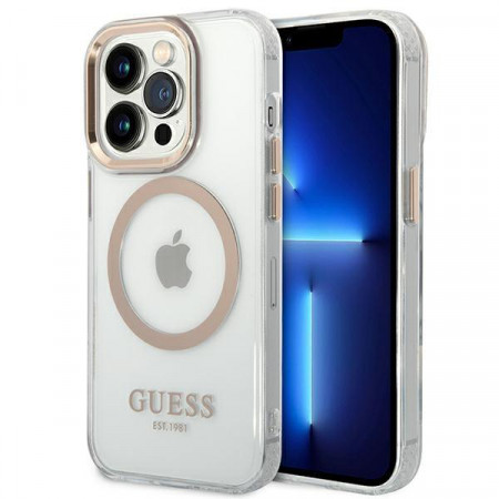 Оригинален гръб GUESS Metal Outline MagSafe GUHMP14LHTRMD - iPhone 14 Pro златист