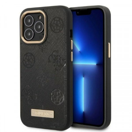 Оригинален гръб GUESS Peony Logo Plate MagSafe GUHMP13LSAPSTK - iPhone 13 Pro черен