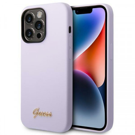 Оригинален гръб GUESS Silicone Vintage Gold Logo GUHCP14LSLSMU - iPhone 14 Pro лилав