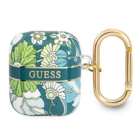 Оригинален калъф за слушалки GUESS Flower Strap GUA2HHFLN - AirPods 1 / 2 зелен