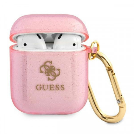 Оригинален калъф за слушалки GUESS Glitter GUA2UCG4GP - AirPods 1 / 2 розов