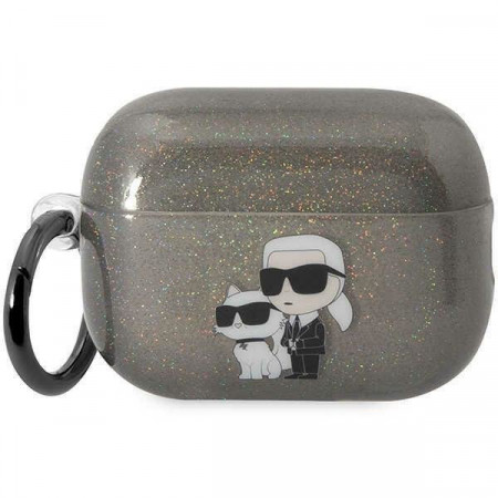 Оригинален калъф за слушалки Karl LAGERFELD Glitter Karl&Choupette KLAP2HNKCTGK - AirPods Pro 2 черен