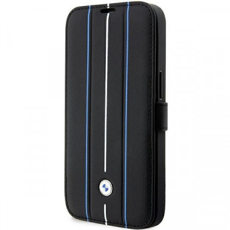 Оригинален калъф тип книга BMW Leather Stamp Blue Lines BMBKP14X22RVSK - iPhone 14 Pro Max черен