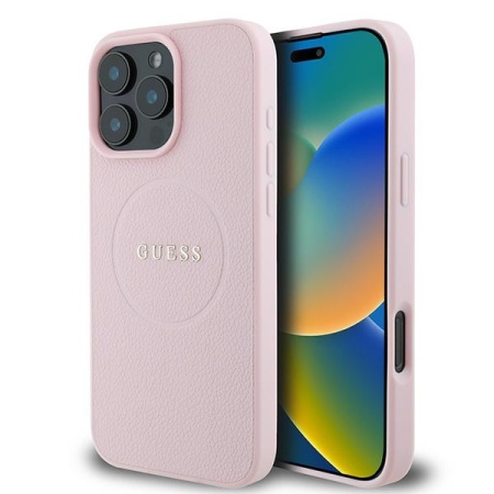 Оригинален Калъф Guess MagSafe Grained Gold Ring iPhone 15 Pro Max Case - Розов