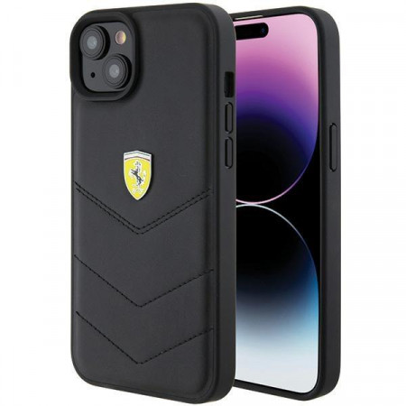 Оригинален твърд гръб FERRARI Quilted Metal Logo FEHCP15MRDUK - iPhone 15 Plus черен