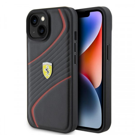 Оригинален твърд гръб FERRARI Twist Metal Logo FEHCP15SPTWK - iPhone 15 черен