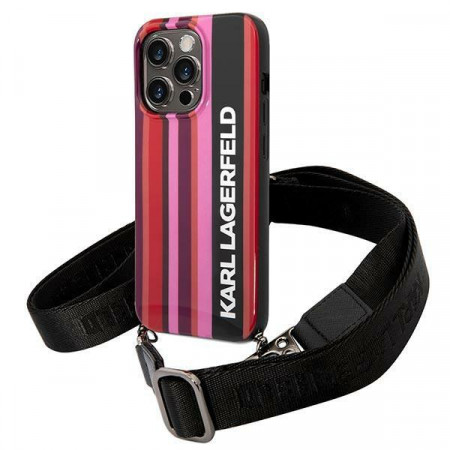 Оригинален твърд гръб KARL LAGERFELD Color Stripes Strap KLHCP14XSTSTP - iPhone 14 Pro Max розов