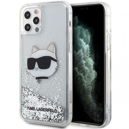 Оригинален твърд гръб KARL LAGERFELD Glitter Choupette Head KLHCP12MLNHCCS - iPhone 12 / 12 Pro сребрист