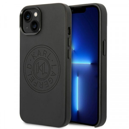 Оригинален твърд гръб KARL LAGERFELD Leather Perforated Logo KLHCP14MFWHK - iPhone 14 Plus черен