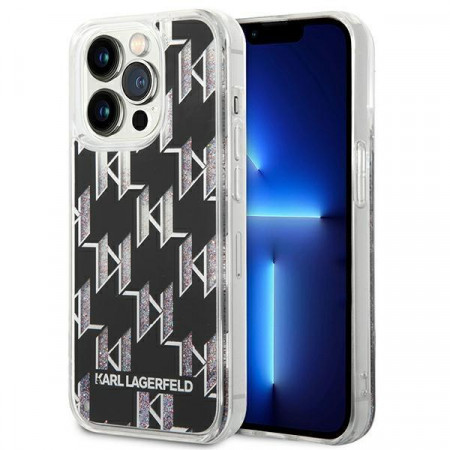 Оригинален твърд гръб KARL LAGERFELD Liquid Glitter Monogram KLHCP14XLMNMK - iPhone 14 Pro Max черен