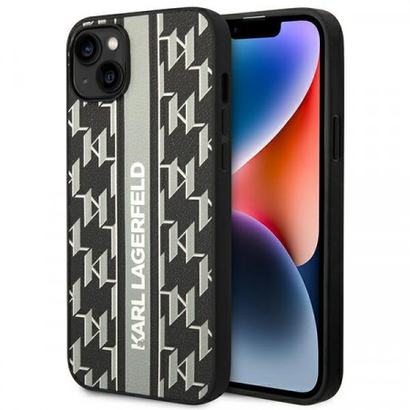 Оригинален твърд гръб KARL LAGERFELD Monogram Stripe KLHCP14SPGKLSKG - iPhone 14 сив