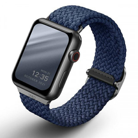 Плетена каишка за часовник UNIQ Aspen - Apple Watch 45mm Series 7 / 44mm SE / 44mm Series 6 / 44mm Series 5 / 44mm Series 4 / 42mm Series 3 / 42mm Series 2 синя