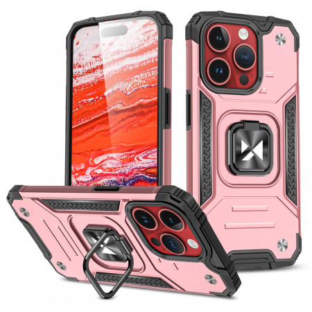 Подсилен гръб WOZINSKY Ring Armor със стойка - iPhone 15 Pro розов