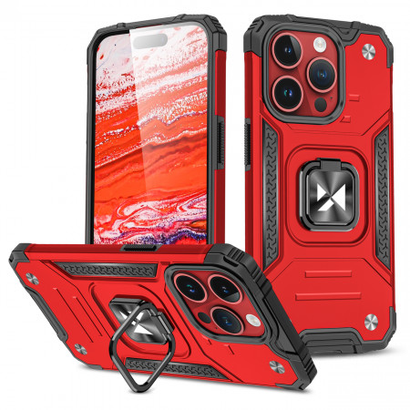 Подсилен гръб WOZINSKY Ring Armor със стойка - iPhone 15 Pro червен