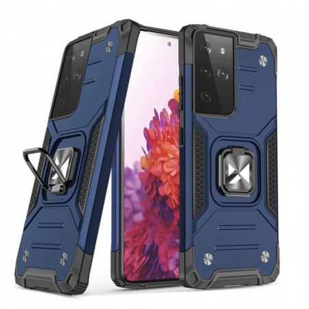 Подсилен гръб WOZINSKY Ring Armor със стойка - Samsung Galaxy S22 Ultra син