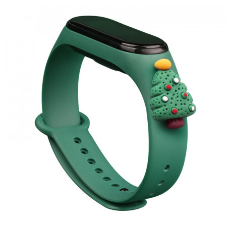 Силиконова каишка за часовник Xmas - Xiaomi Mi Band 3 / Band 4 коледен дизайн (коледно дърво 2) тъмнозелен