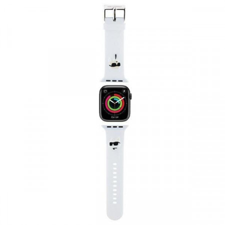Силиконова каишка Karl lagerfeld 3D Rubber Karl & Choupette Heads strap - Apple Watch 41mm Series 9 / 41mm Series 8 / 41mm Series 7 / 40mm Series 6 / 40mm SE / 40mm Series 5 / 40mm Series 4 / 38mm Series 3 / 38mm Series 2 / 38mm (1st gen) бял
