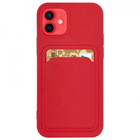 Силиконов гръб Card с портфейл за документи - iPhone 12 червен