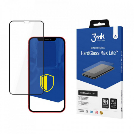 Стъклен протектор с пълно покритие 3mk Hard Glass Max Lite - iPhone 12 / 12 Pro с черна рамка
