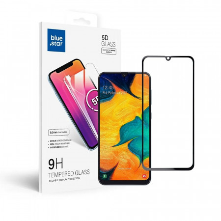 5D Full Glue закален стъклен протектор BLUE STAR съвместим с гръб - Samsung Galaxy A20 / A30 / A30s / A50 / A50s с черна рамка