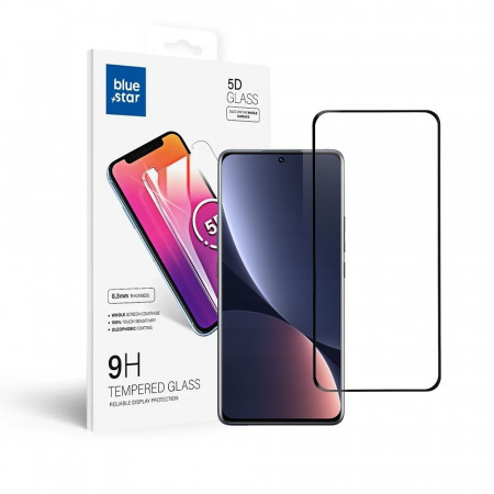 5D Full Glue закален стъклен протектор BLUE STAR съвместим с гръб - Xiaomi 12 Pro / 12S Pro с черна рамка