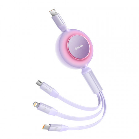BASEUS Bright Mirror 2 retractable кабел 3in1 USB Type C - micro USB + Lightning + USB Type C 3.5A 1.1m лилав (CAMJ010205)