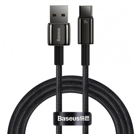 Baseus Tungsten Gold кабел USB-A - USB-C 480Mb / s 100W 1m черен (CAWJ000001)