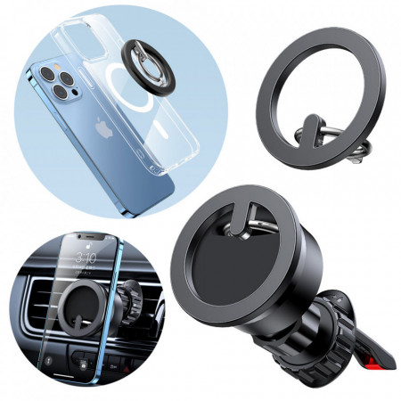 Joyroom kit multifunctional magnetic стойка за кола ring phone support черен (JR-ZS294)