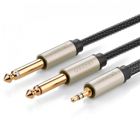 Аудио кабел UGREEN жак 3.5mm към 2x жак 6.35mm 1m сив (AV126)