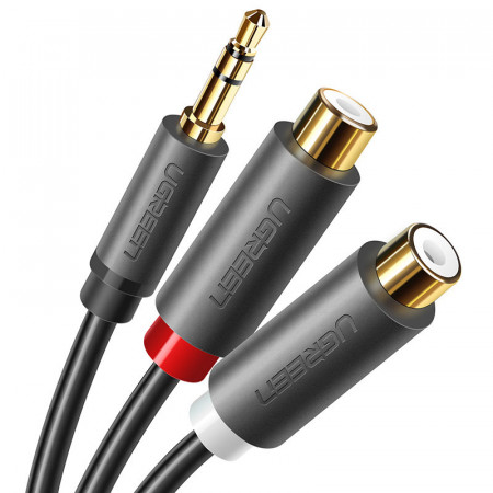 Аудио кабел UGREEN жак 3.5mm (мъжко) към 2x RCA (чинч) (женско) 0.25m сив (AV109)