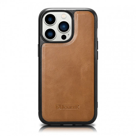 Гръб от естествена кожа iCARER Leather Oil Wax MagSafe - iPhone 14 Pro кафяв