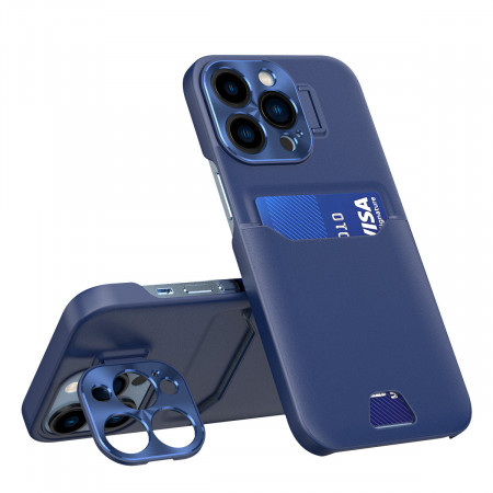 Гръб със стойка и джоб за карти Leather Stand - Samsung Galaxy S23 син
