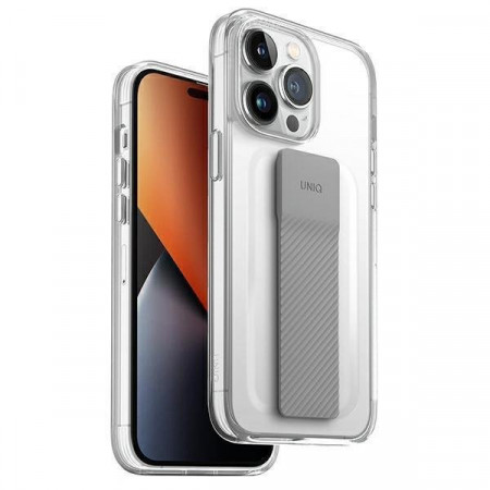 Гръб с лентов държач и каишка UNIQ Heldro с антимикробно покритие - iPhone 14 Pro кристалнопрозрачен