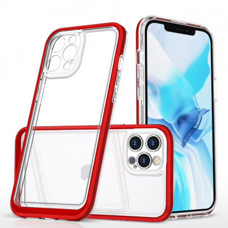 Гръб Clear 3в1 с гел рамка - iPhone 12 Pro Max червен