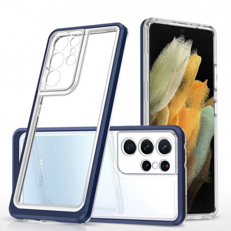 Гръб Clear 3в1 с гел рамка - Samsung Galaxy S21 Ultra 5G син