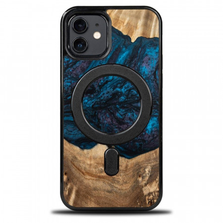 Дървен гръб BEWOOD Unique Wood and Resin MagSafe - iPhone 12 / 12 Pro Neptune тъмносин / черен