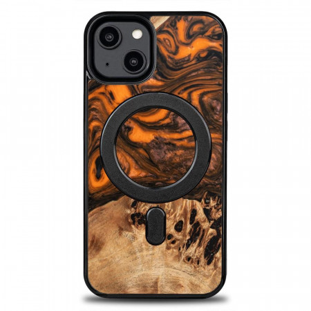 Дървен гръб BEWOOD Unique Wood and Resin MagSafe - iPhone 15 Plus оранжев / черен