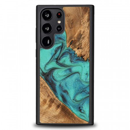 Дървен гръб BEWOOD Unique Wood and Resin - Samsung Galaxy S23 Ultra Turquoise тюркоаз / черен