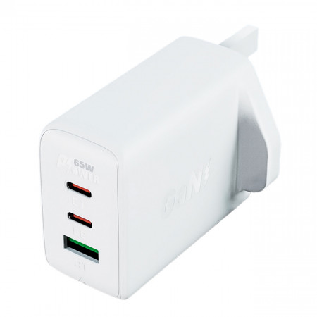 Зарядно за стена (UK стандарт) ACEFAST GaN 65W USB Type A / 2x USB Type C PD (A44) бяло