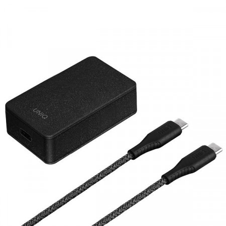 Зарядно за стена UNIQ Versa Slim 18W USB Type C PD + кабел USB Type C към USB Type C (LITHOS Collective) черно